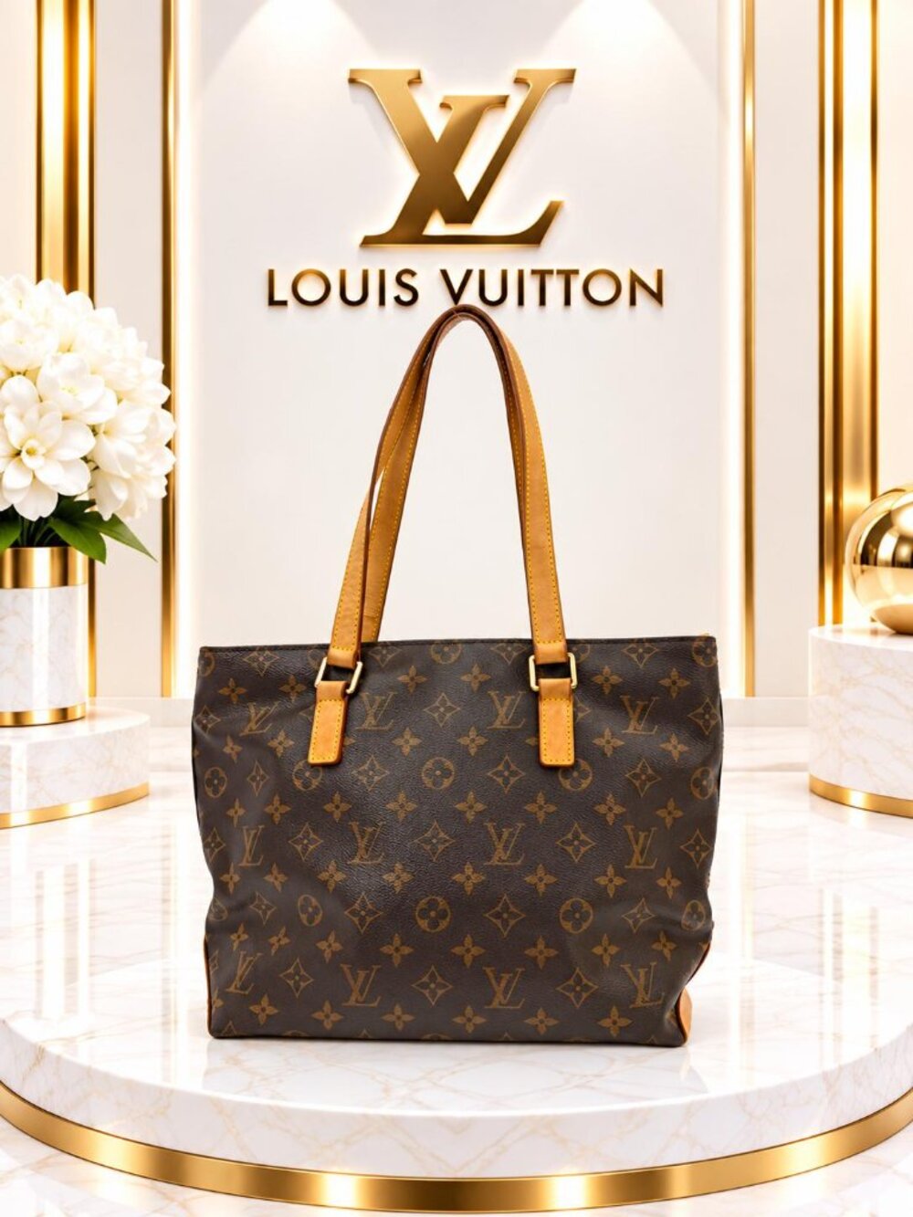 Authentic Louis Vuitton Cabas Piano Monogram Canvas Vintage Tote Shoulder Bag